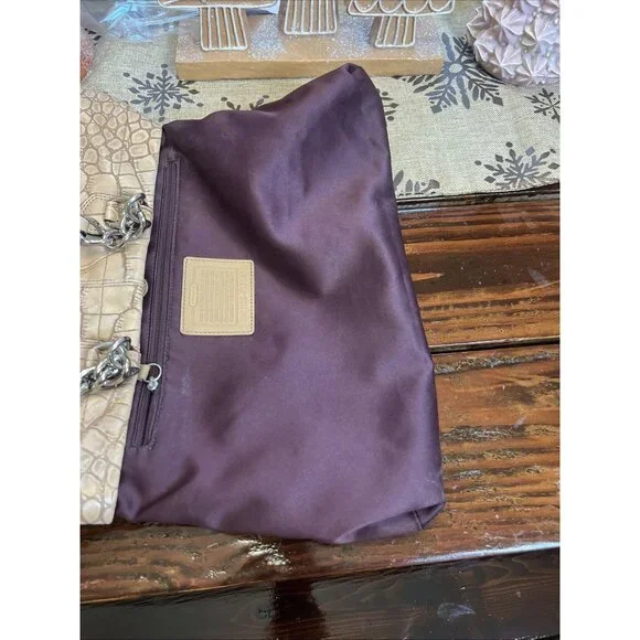 Coach Ashley (2011) Leather Croc Carry all Tote Bag Purse Camel Beige - Picture 11 of 16